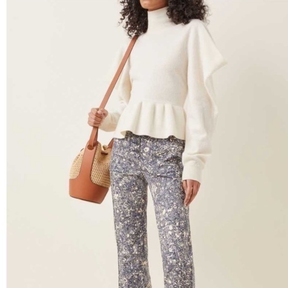 ULLA JOHNSON ROSA WOOL TURTLENECK STRUCTURED PEPLUM IVORY SWEATER PETITE - Picture 3 of 16